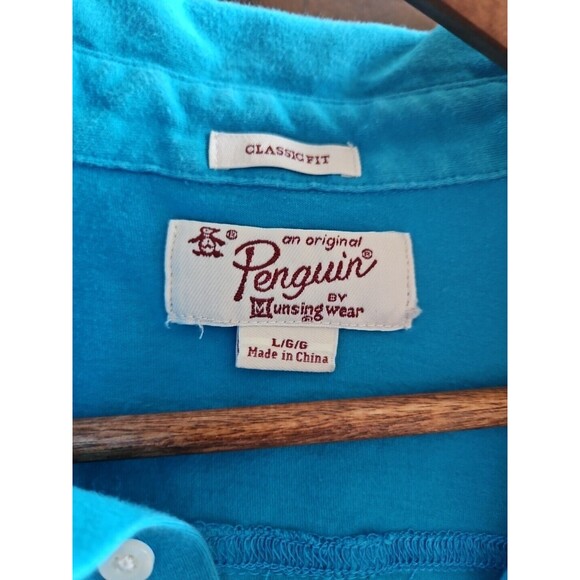 Penguin Brand Polo Shirt Button Up Collared Short Sleeve Pocket Size L - Picture 2 of 6